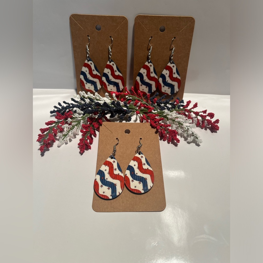 Tear drop sublimation red white and blue earrings!